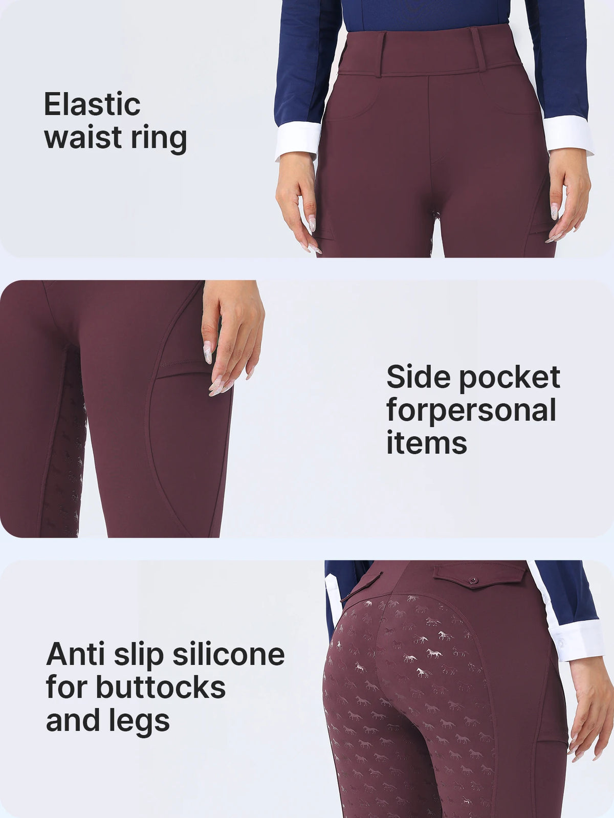 Women's Fitted Riding Pants with Pockets and Grip Panel Style Options