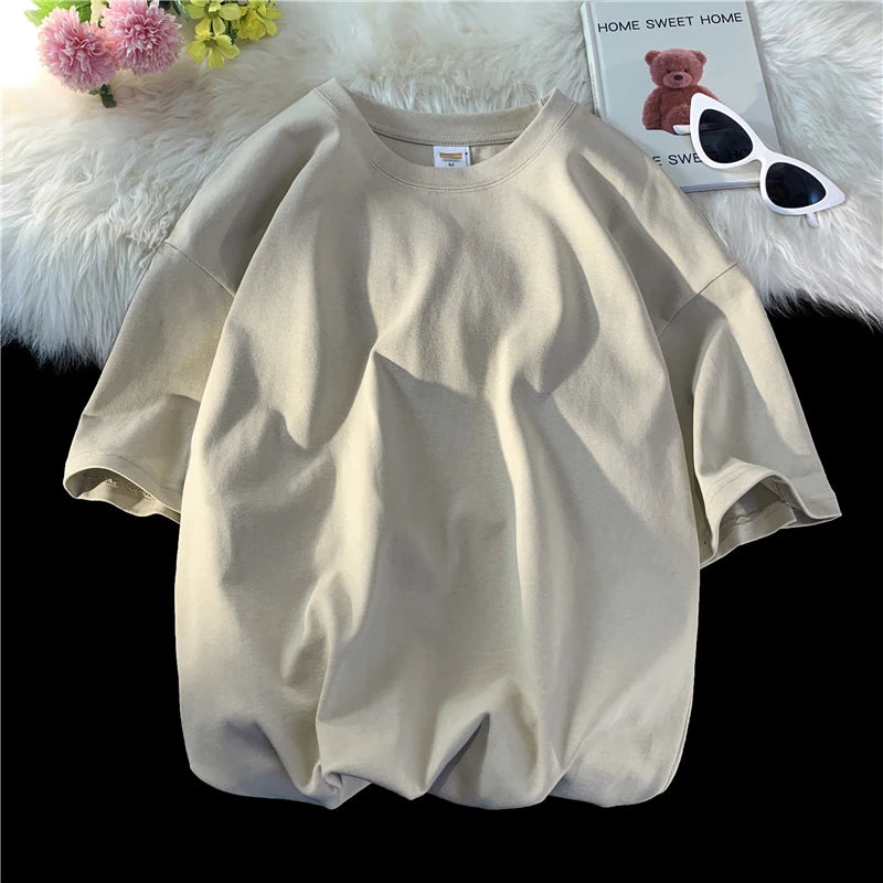 Solid Crew Neck Short Sleeve Loose Casual T Shirt