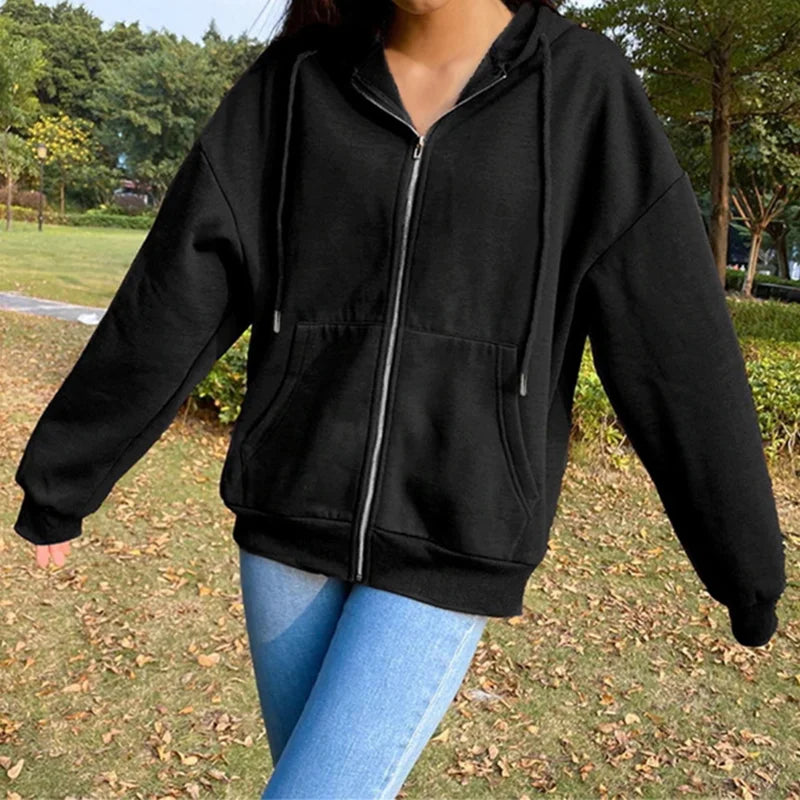 Long Sleeve Full Zip Casual Hooded Sweatshirt for Layering
