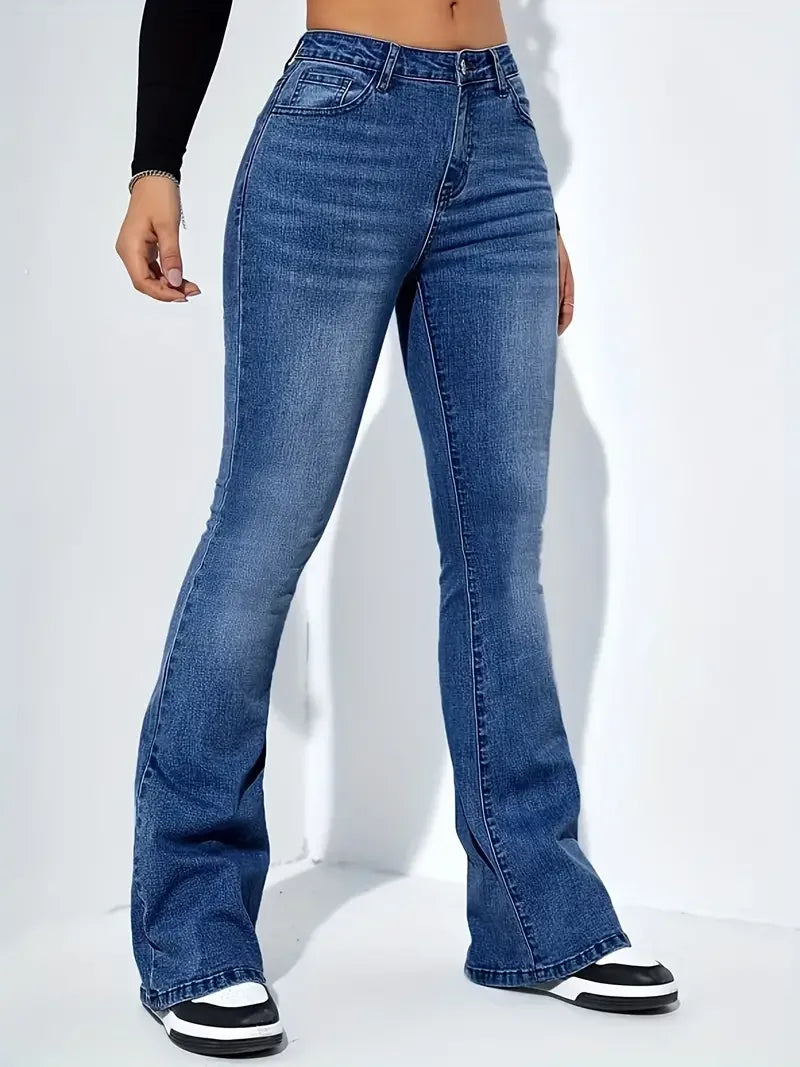 Women's Gray Blue Flared Leg Denim Jeans For Everyday Outfits
