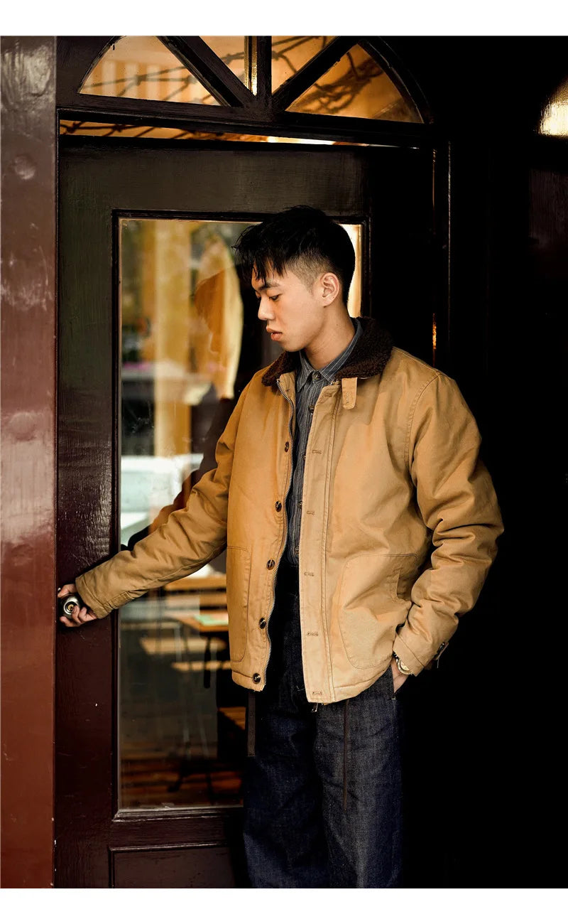 High quality vintage USN WW2 USMC thick sherpa fleece winter clothes khaki military work blank Winter N1 deck jacket for men