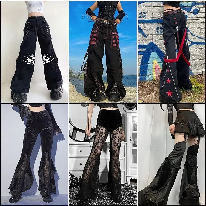 Women's Black Gothic Pants with Flared and Wide Leg Style Options