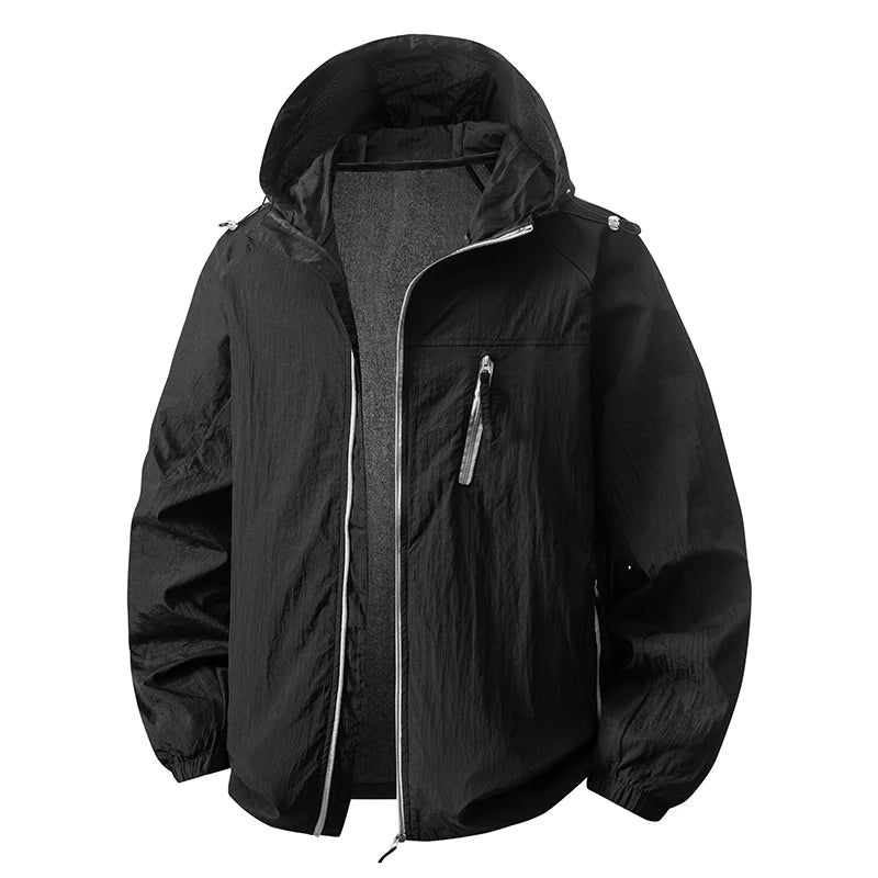 Hooded Long Sleeve Full Zip Outdoor Hiking Jacket with Pockets