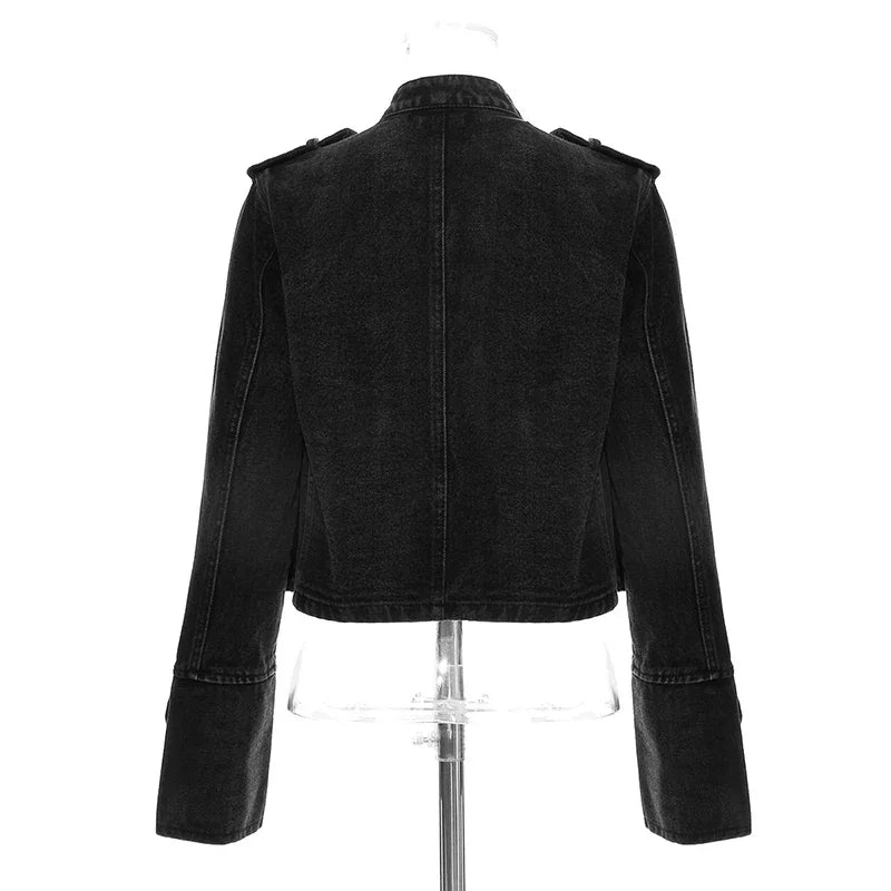 Women's Distressed Denim Button-Front Jacket