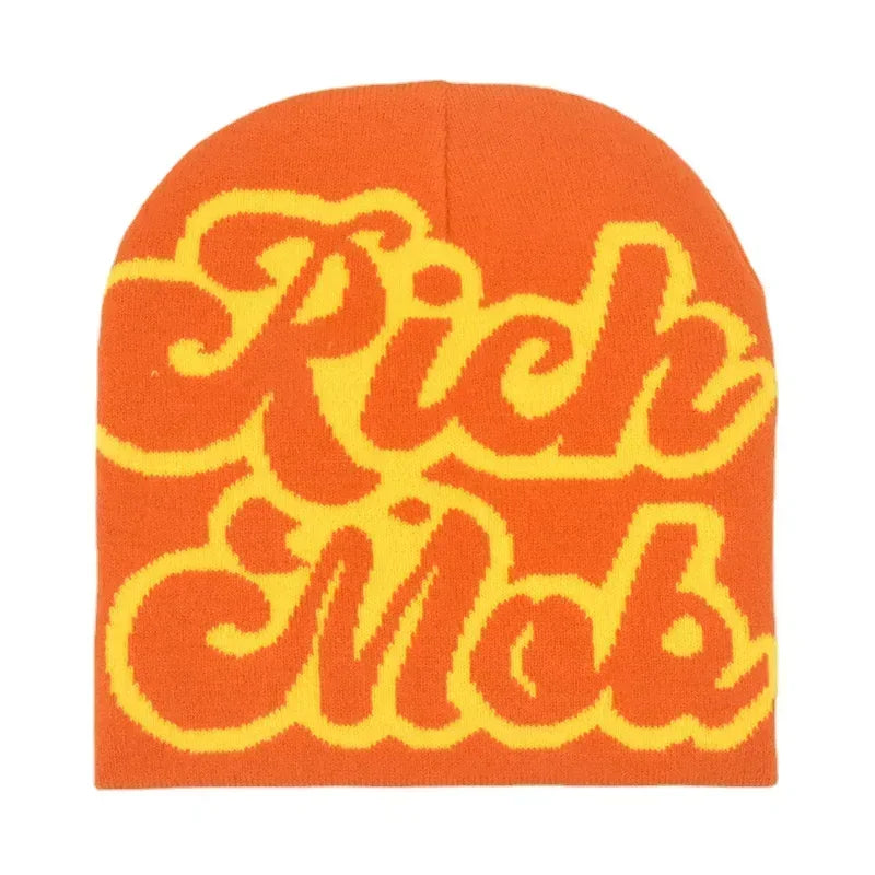 Graphic Knit Beanie with Letter and Pattern Style Options