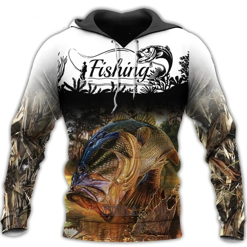 Men's Fishing-Graphic Long-Sleeve Pullover Hoodie