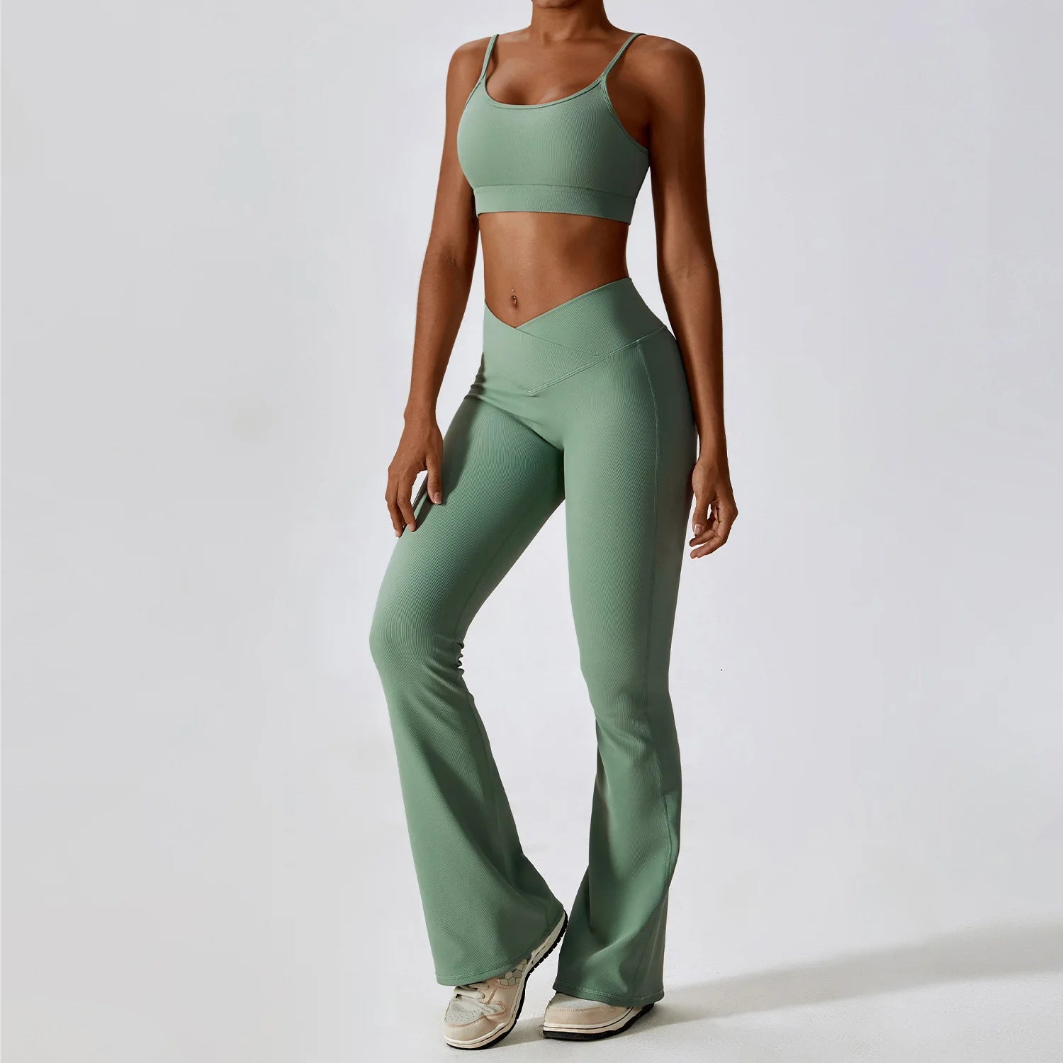 Women's Halter Bra And Flared Leggings Yoga Set