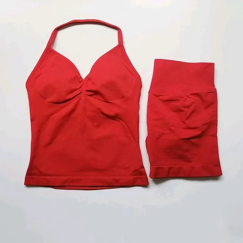 Women's Halter Tank And Shorts Yoga Set For Workout Outfits
