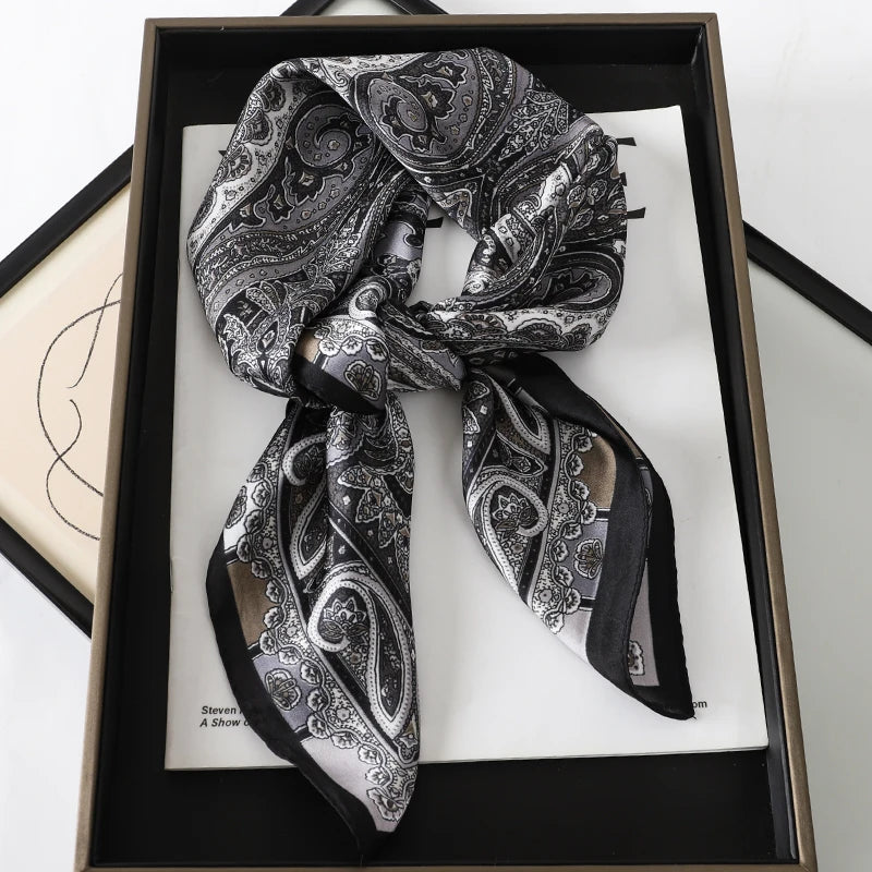 Ornate Print Square Scarf with Decorative Border Patterns