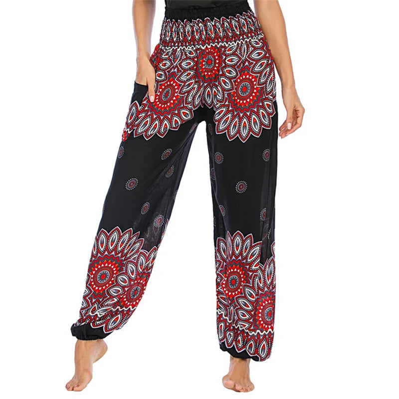 Women's Printed Rayon Harem Pants with High Waist and Gathered Ankles