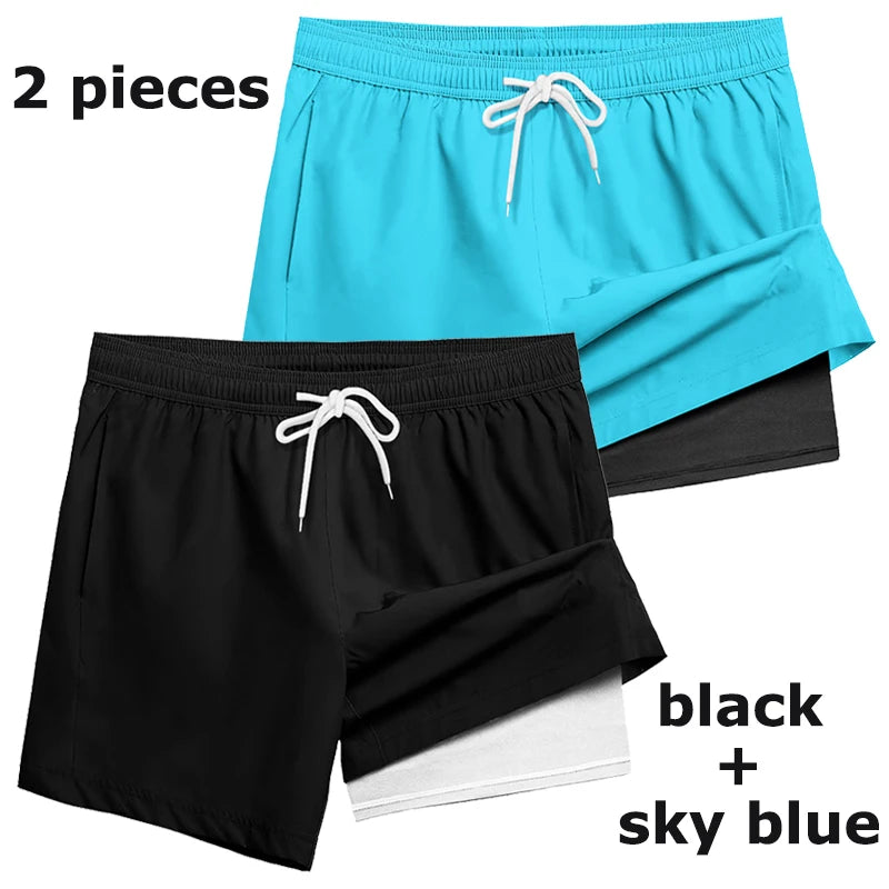 Men's Swim Shorts with Compression Liner and Phone Pocket for Beach and Pool Wear