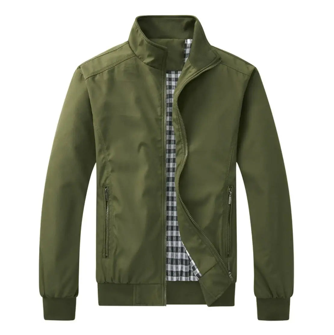 Men's Zip-Front Stand-Collar Jacket with Checked Lining