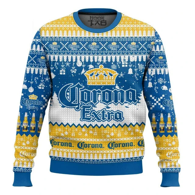 Beer-Logo Christmas Print Crewneck Long-Sleeve Sweatshirt