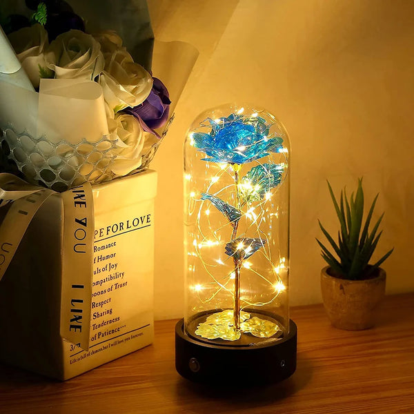 Music Rotated Beauty and The Beast Rose Glass Dome Valentine's Day Gift Room Decoration Forever Rose with LED Lights Rose Flower