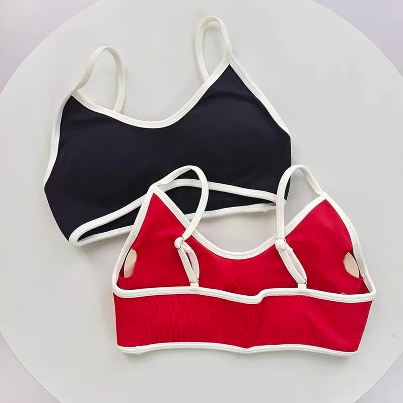 Women's Contrast Trim Thin Strap Sports Bra