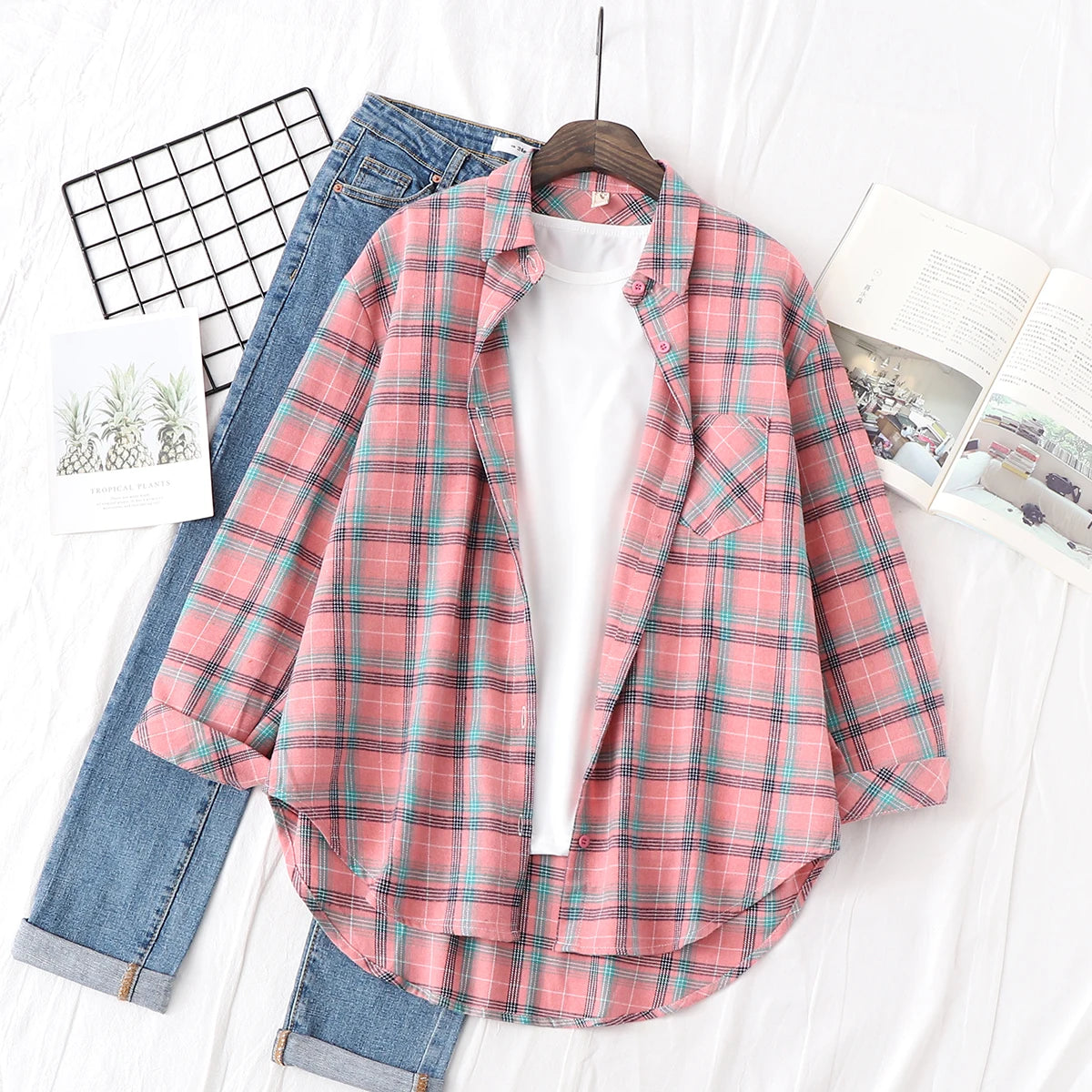 Women's Checked Collared Long Sleeve Shirt