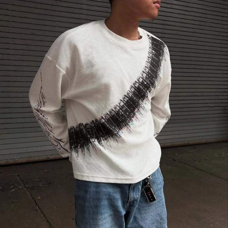 Graphic Crew Neck Long Sleeve Casual Pullover T Shirt