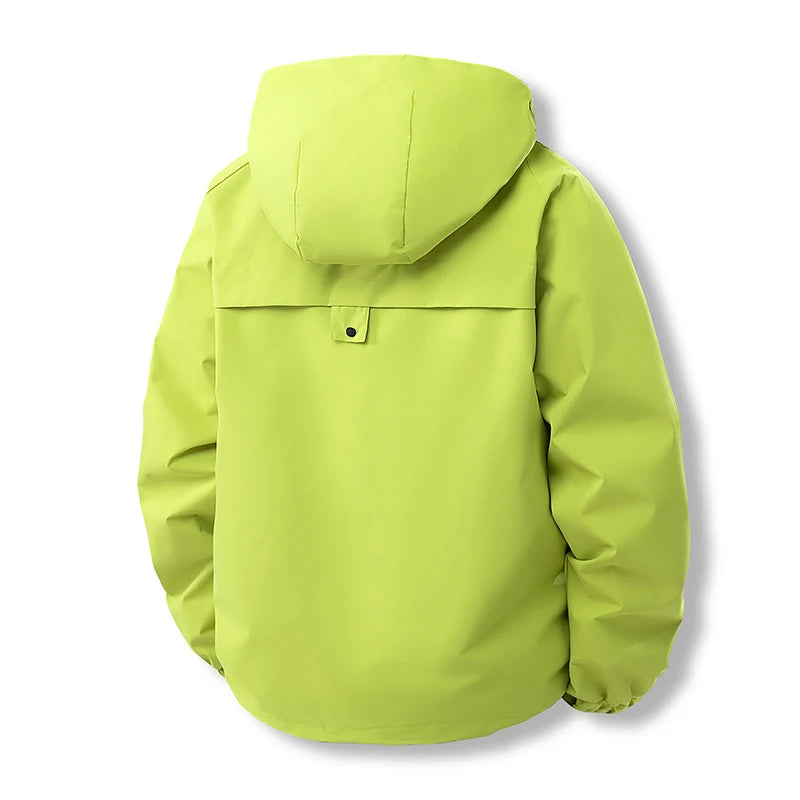 Hooded Zip-Up Windbreaker Jacket with Adjustable Cuffs for Outdoor Wear