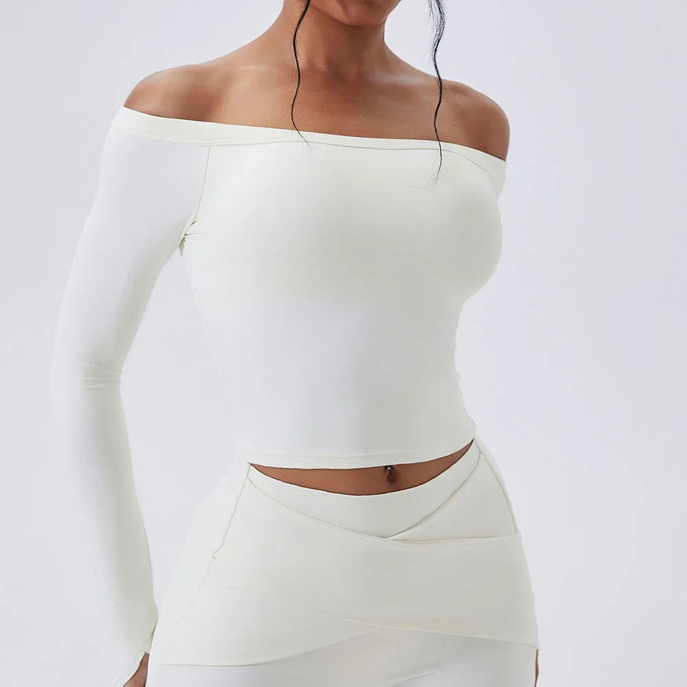 Women's Off-Shoulder Long-Sleeve Workout Crop Top