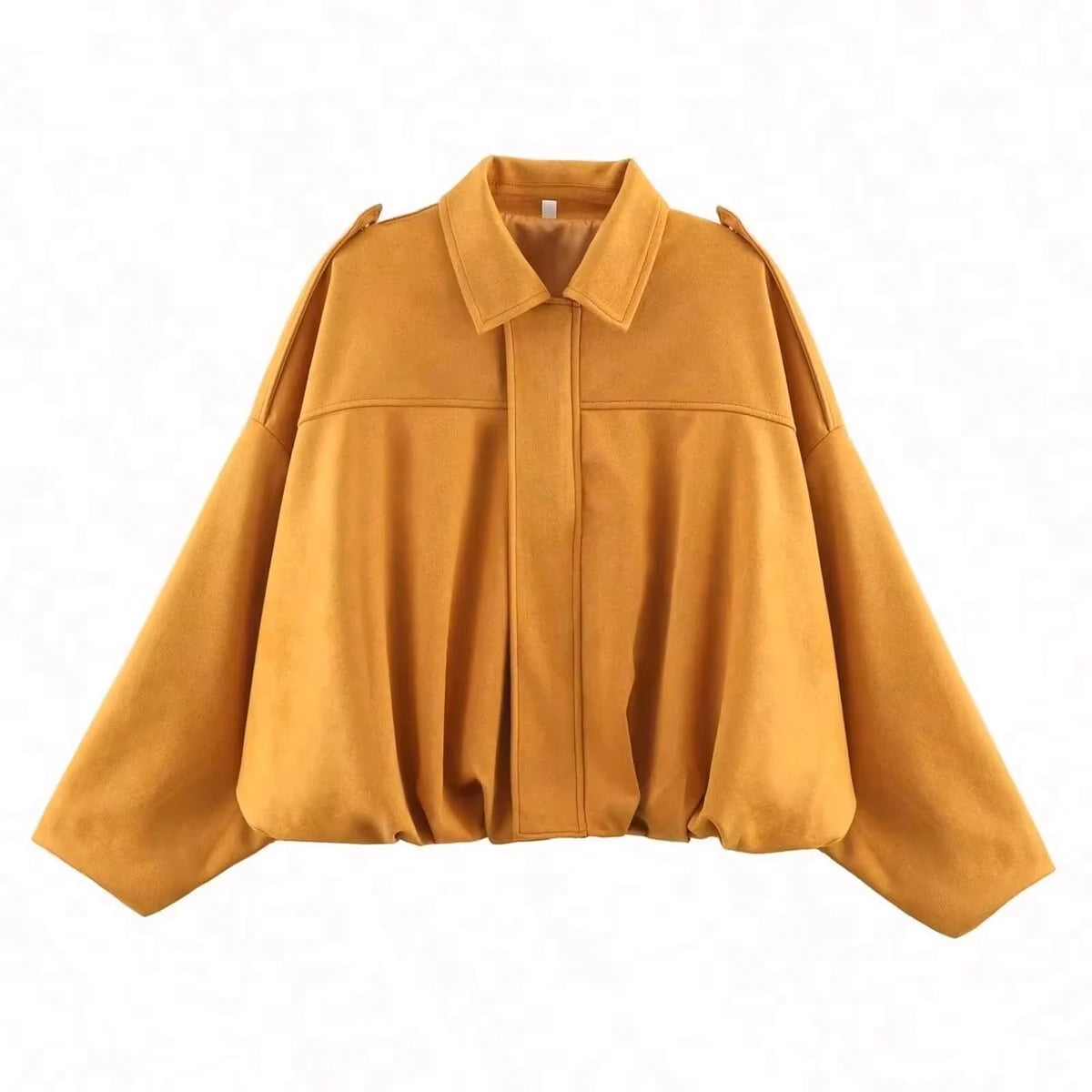 Women's Polyester Suede-Look Loose Long-Batwing-Sleeve Zip-Front Collared Jacket for Casual Autumn Outfits
