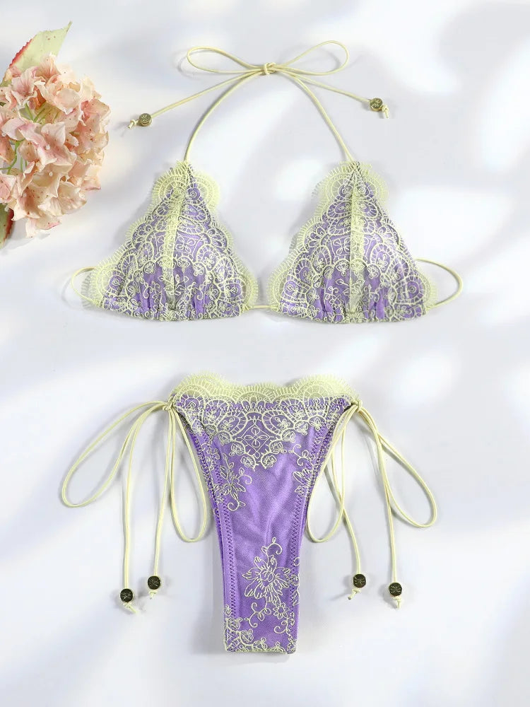 Lace Detail Triangle Bikini