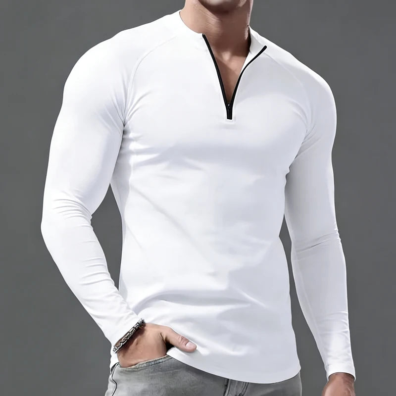 Men's Fitted Long-Sleeve Stretch Polo Shirt