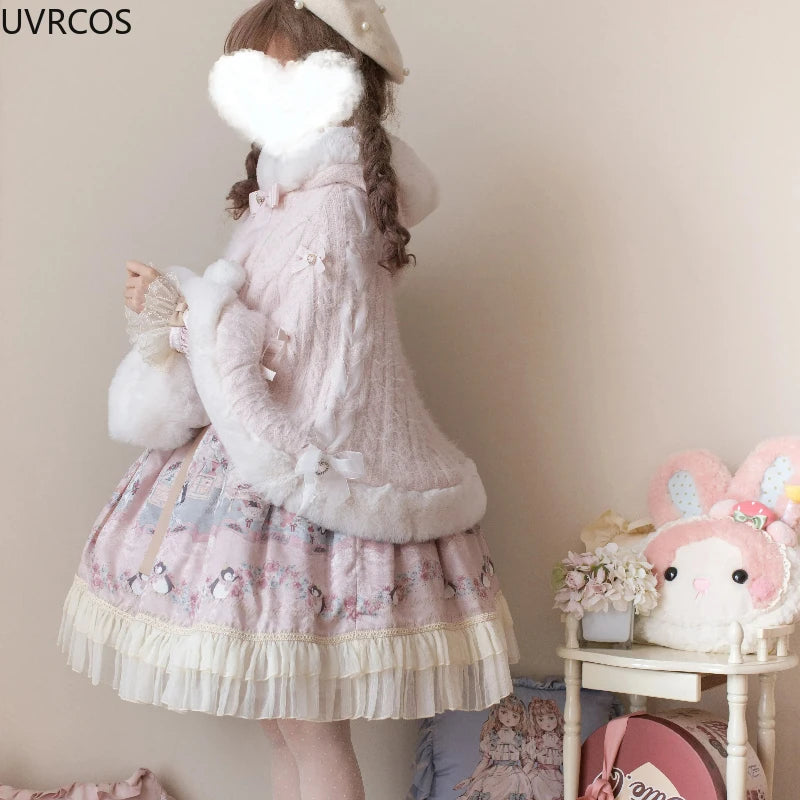 Hooded Bow Ruffle Cape for Layering over Outfits