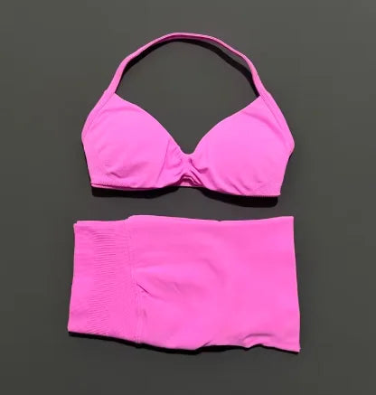 Women's Twist Halter Bra And Shorts Yoga Set