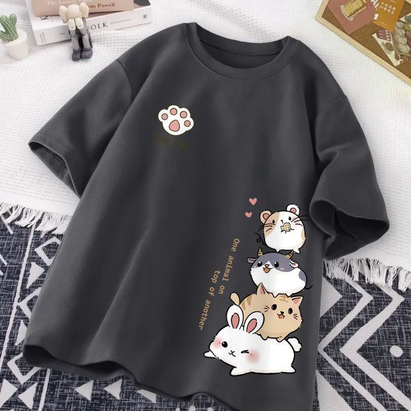 Women's Cartoon Hamster Short-Sleeve Loose T-Shirt