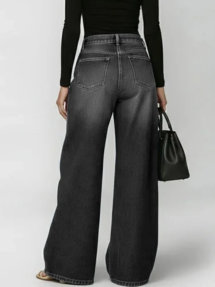 Women's Side Grommet Wide Leg Denim Jeans For Everyday Outfits