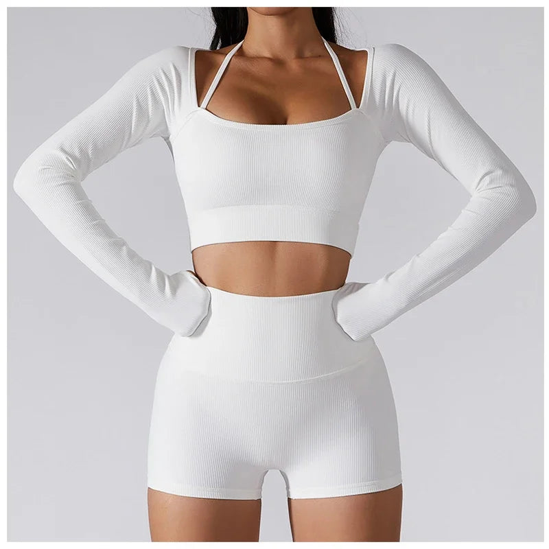 Women's Variable Sleeve Top Bra And Leggings Yoga Set