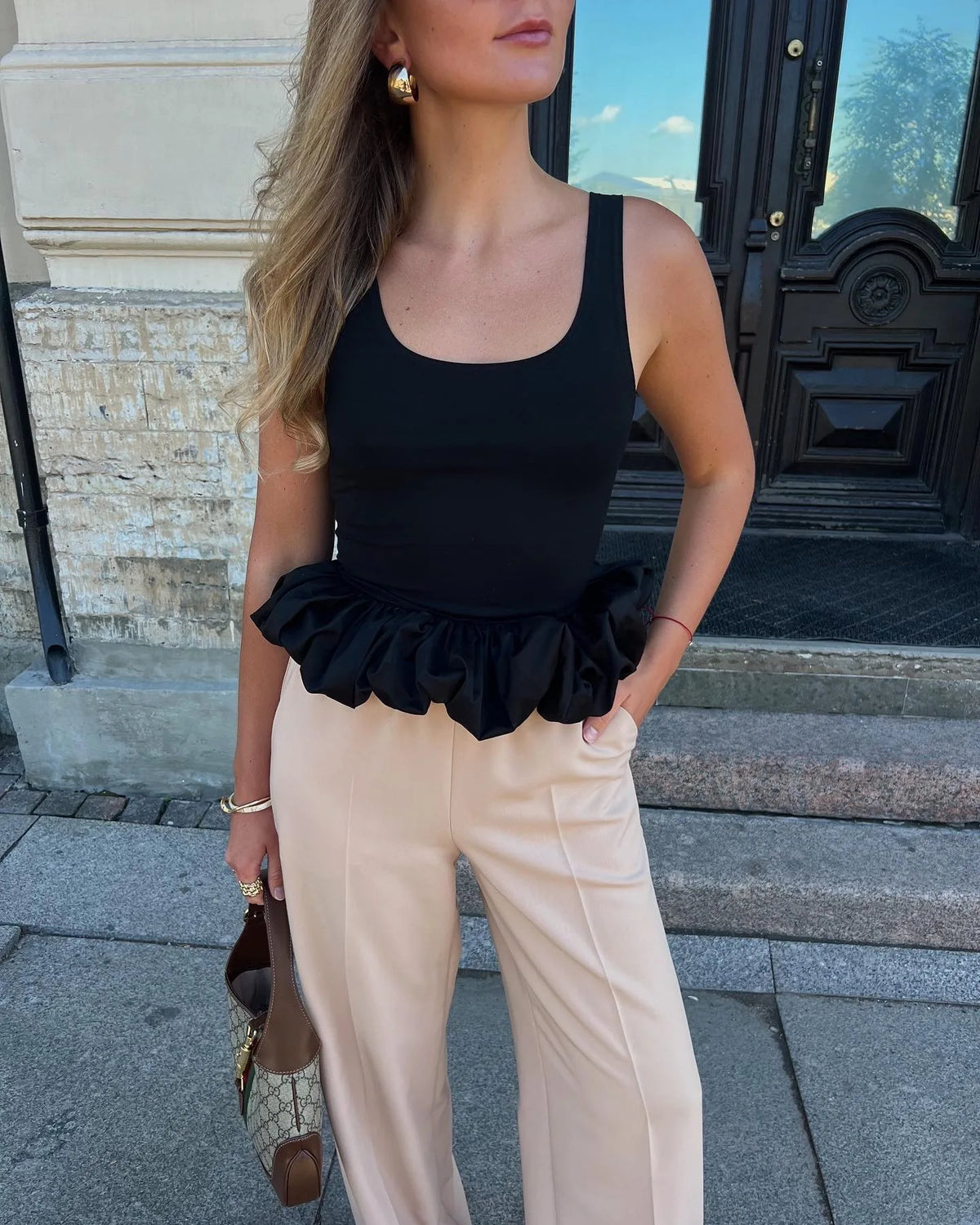 Women's Ruffle Hem Tank Top with Separate Long Sleeve Top and Skirt Options