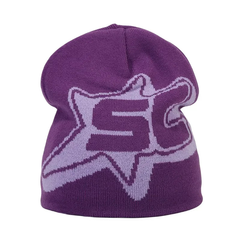 Graphic Knit Beanie with Letter and Pattern Style Options