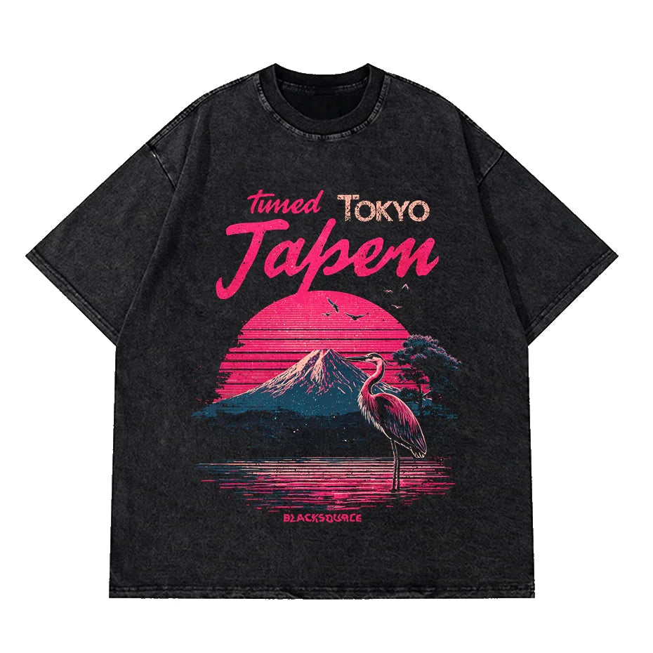 Womens Vintage Acid Wash Graphic Tee Oversized Harajuku Streetwear