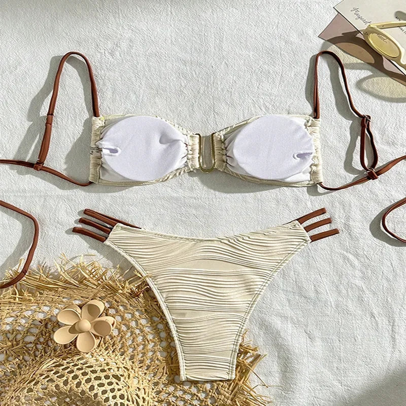 Striped Ruched Bikini