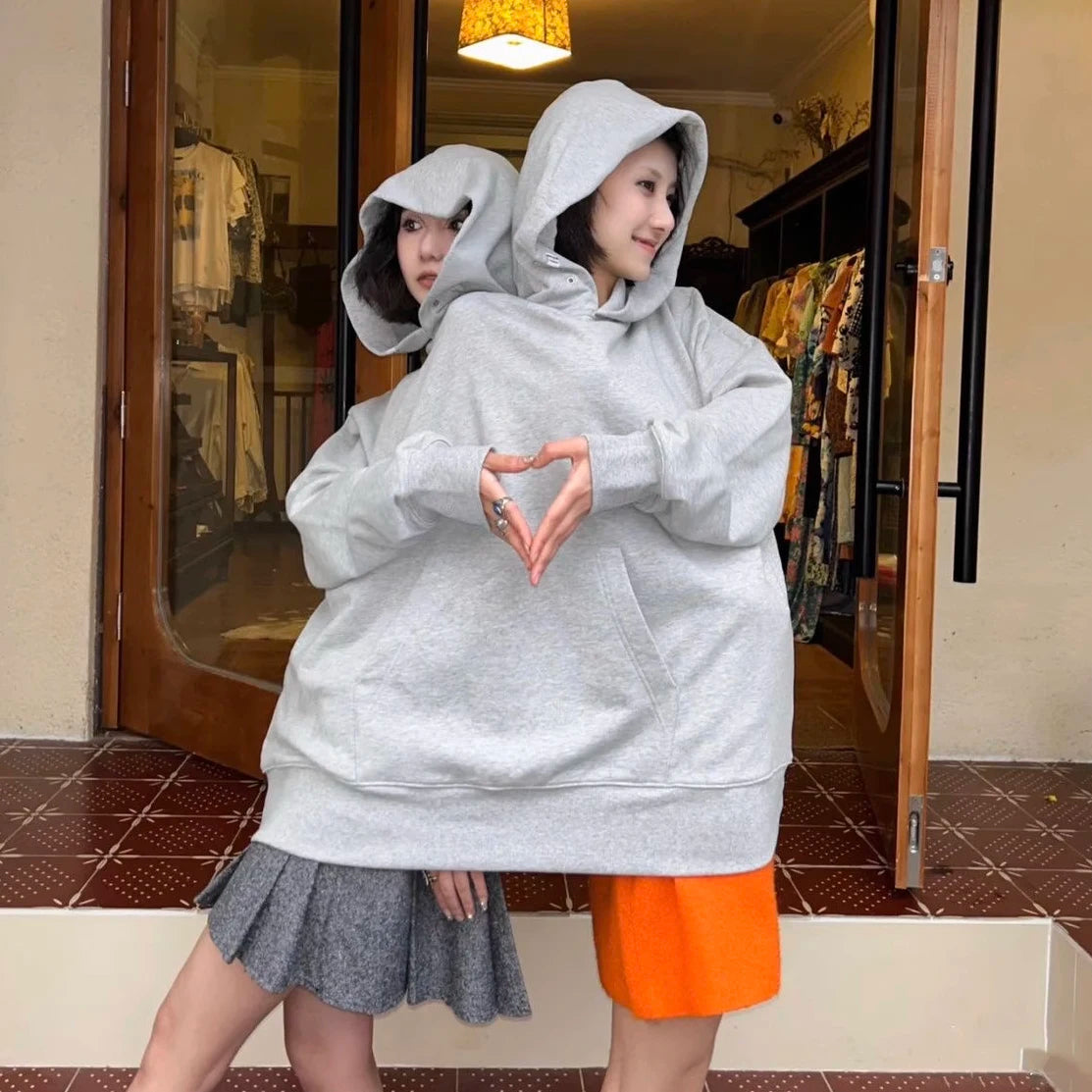 Cotton-Polyester Two-Person Double-Hood Pullover Sweatshirt with Long Sleeves for Holiday Party Outfits