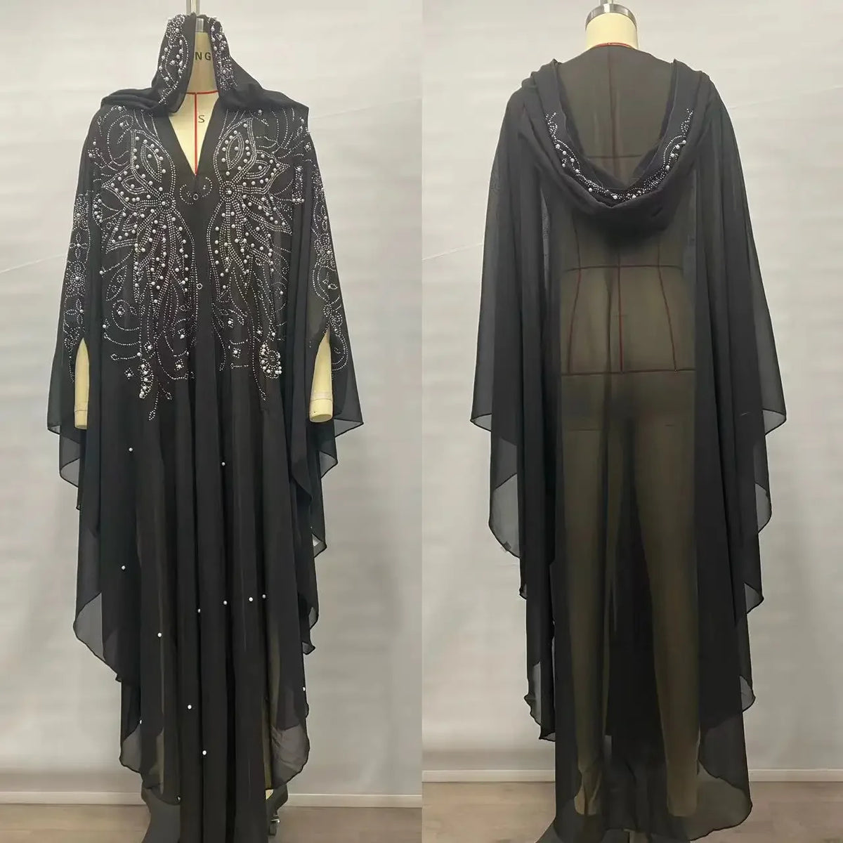 Embellished Sheer Hooded Cape for Layering over Outfits