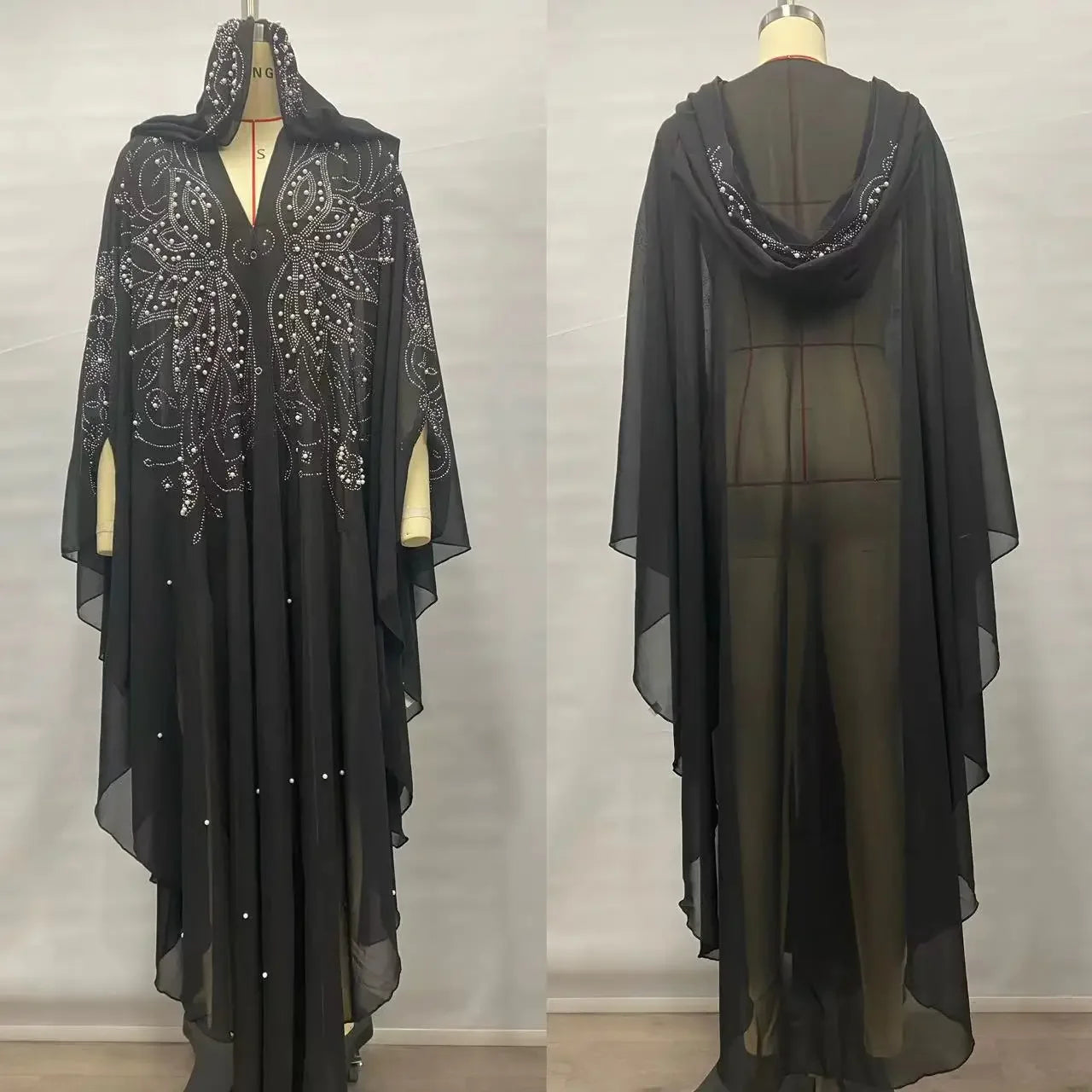 Embellished Sheer Hooded Cape for Layering over Outfits