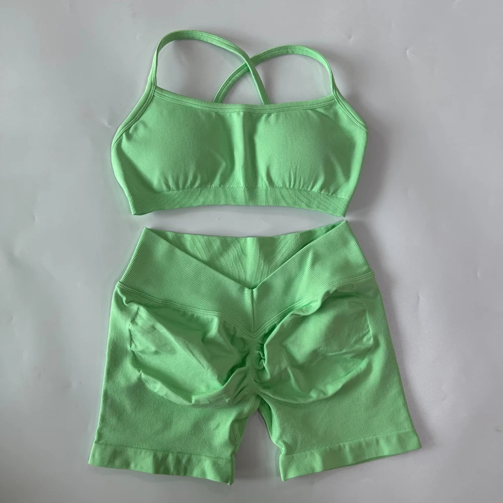 Women's Cross Strap Bra And Shorts Yoga Set