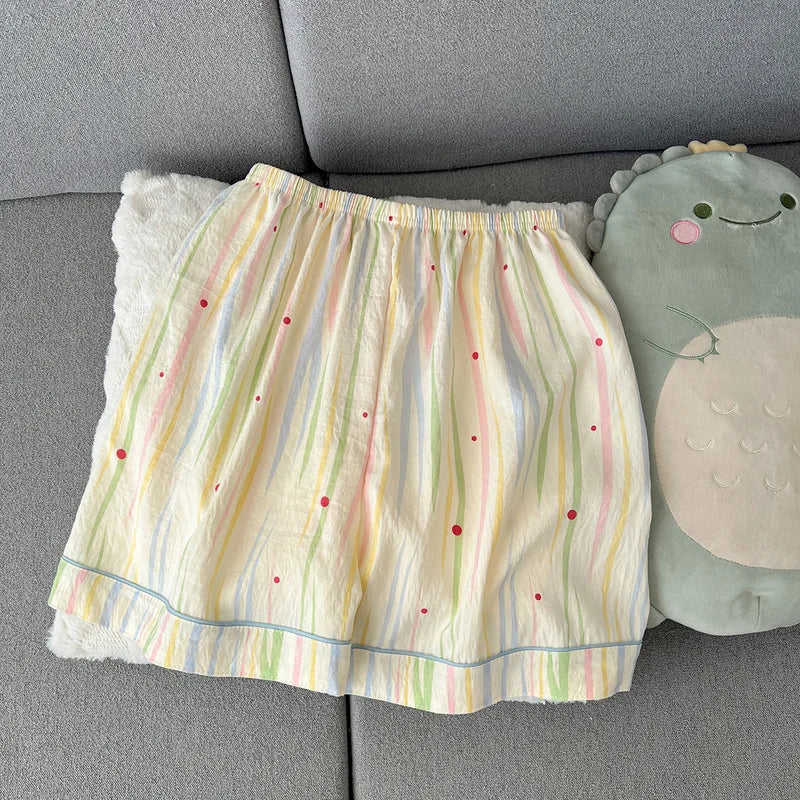 Women's Printed Short Sleeve Button Front Pajama Set with Top and Shorts