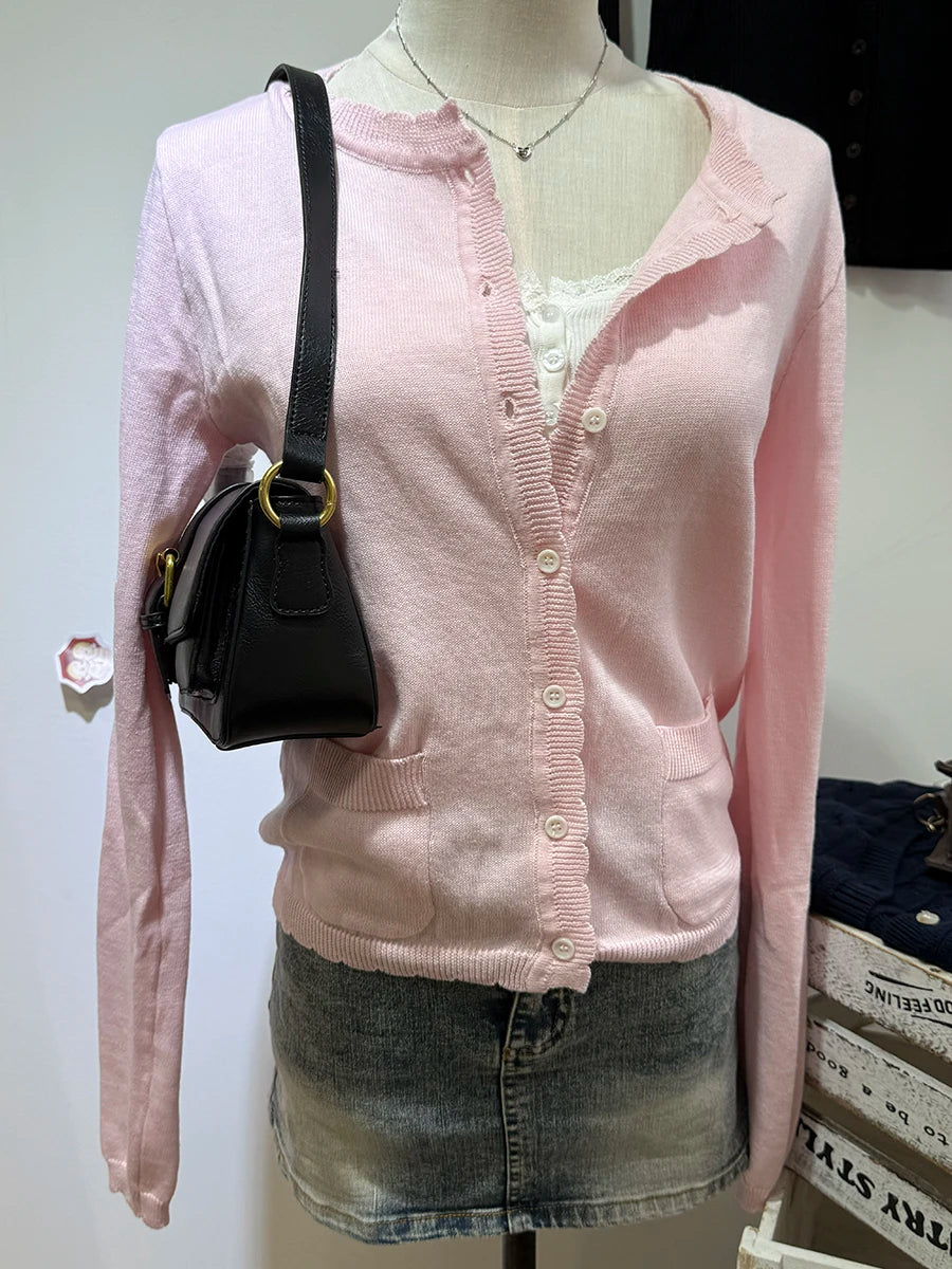 Women's Round Neck Button Front Cardigan Casual Knit Layer