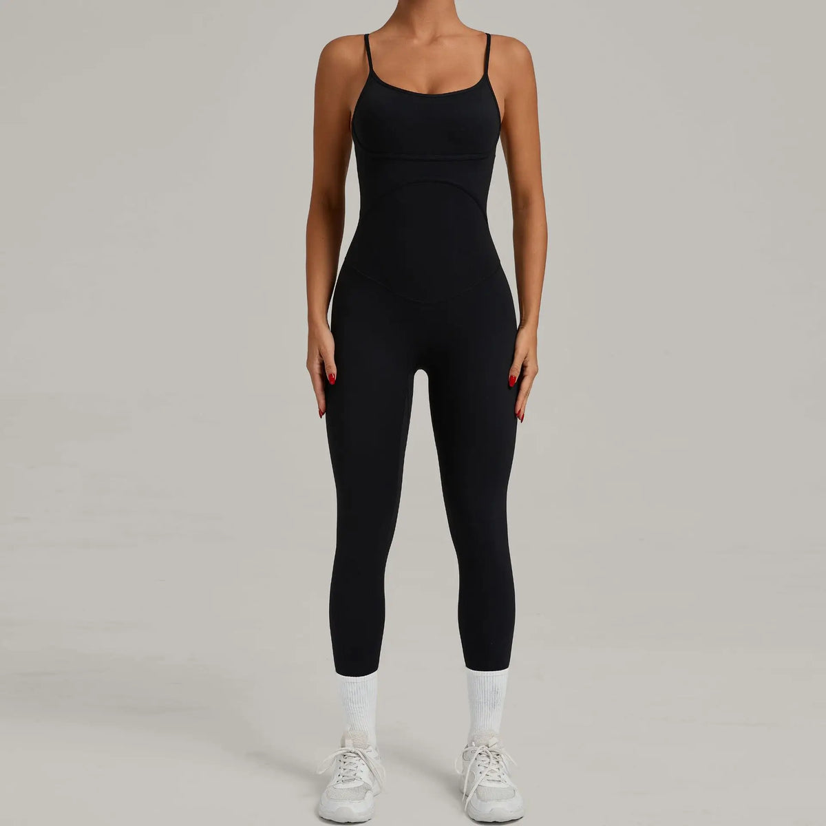 Women's Cross Back Nylon Blend Workout Jumpsuit with Thin Straps