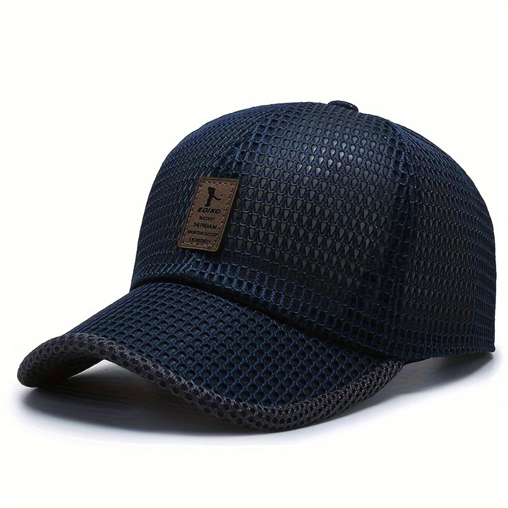 Mesh Baseball Cap with Curved Brim and Adjustable Back