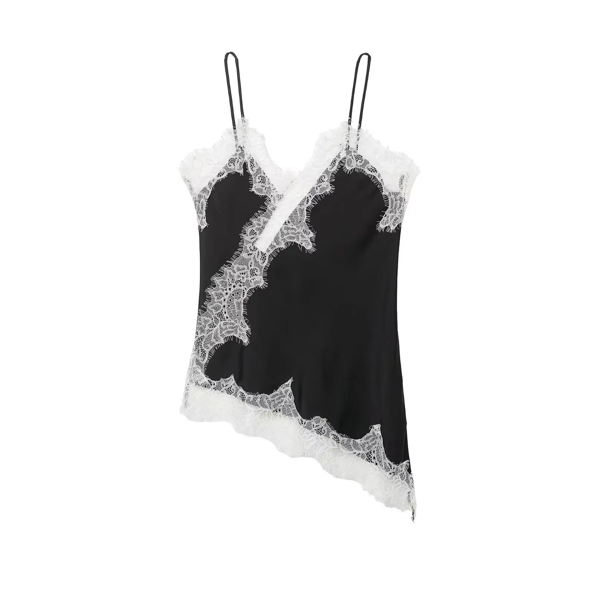 Women's Asymmetric Lace Trim Polyester Camisole with an Open Back