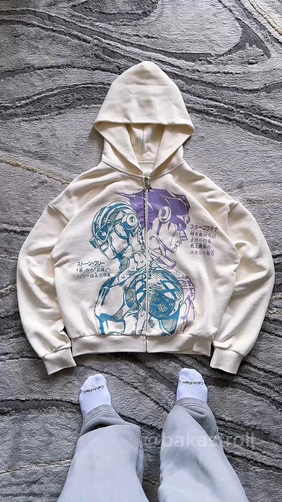 Anime-Graphic Loose-Fit Cotton Zip-Front Hoodie