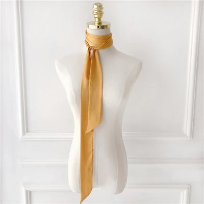 Solid Long Narrow Ribbon Scarf with Pointed Ends