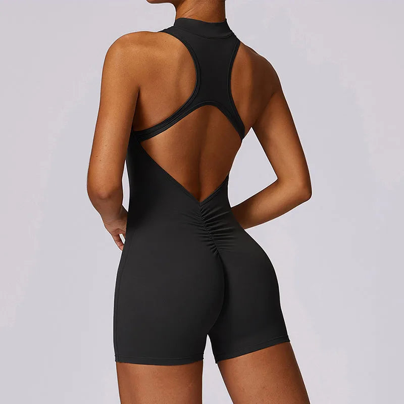 Women's Zip-Front Open-Back Workout Romper