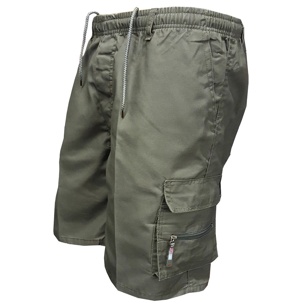 Men's Loose-Fit Cargo Shorts with Drawstring Waist and Multiple Pockets
