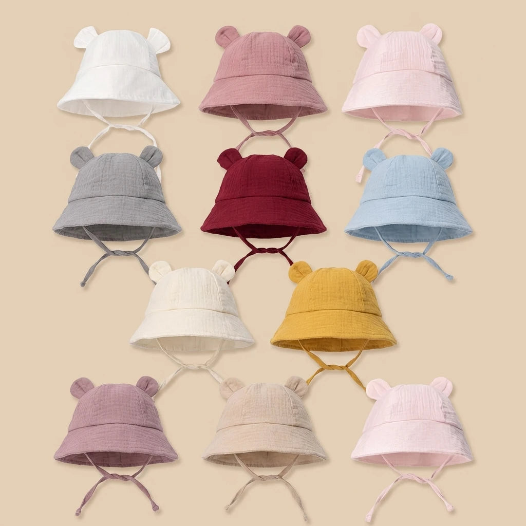 Children's Bucket Hat with Decorative Ears and Chin Ties