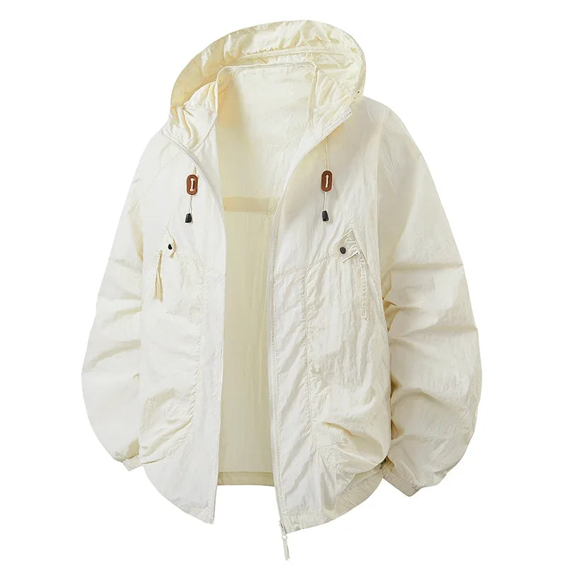 Hooded Long Sleeve Full Zip Outdoor Hiking Jacket with Pockets